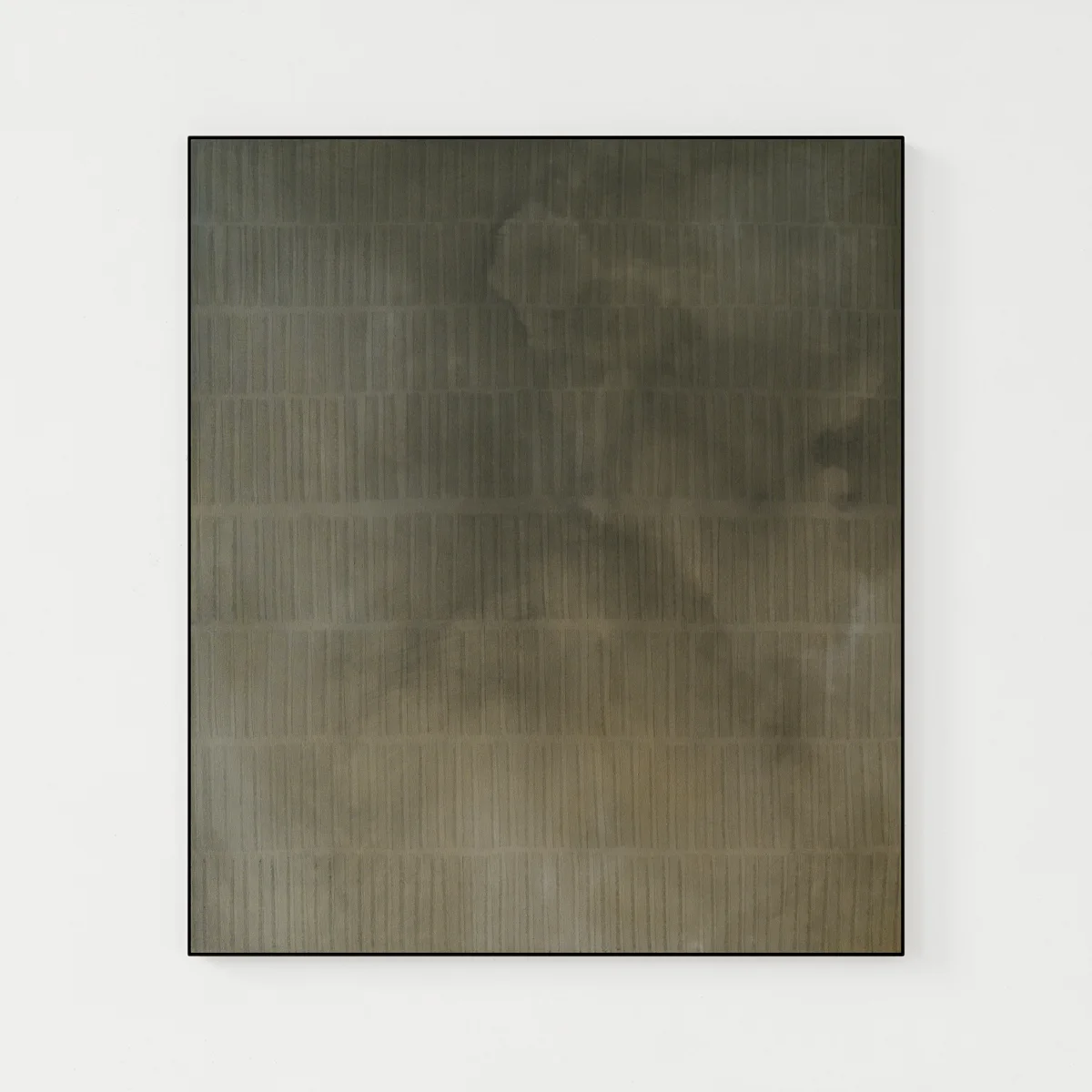 Abstract modern painting in green and khaki with dynamic color patches, minimalist and rhythmic